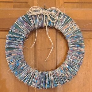 Handmade Mixed Media Genuine Leather Paper Maché Handmade Wreath Multi 14"